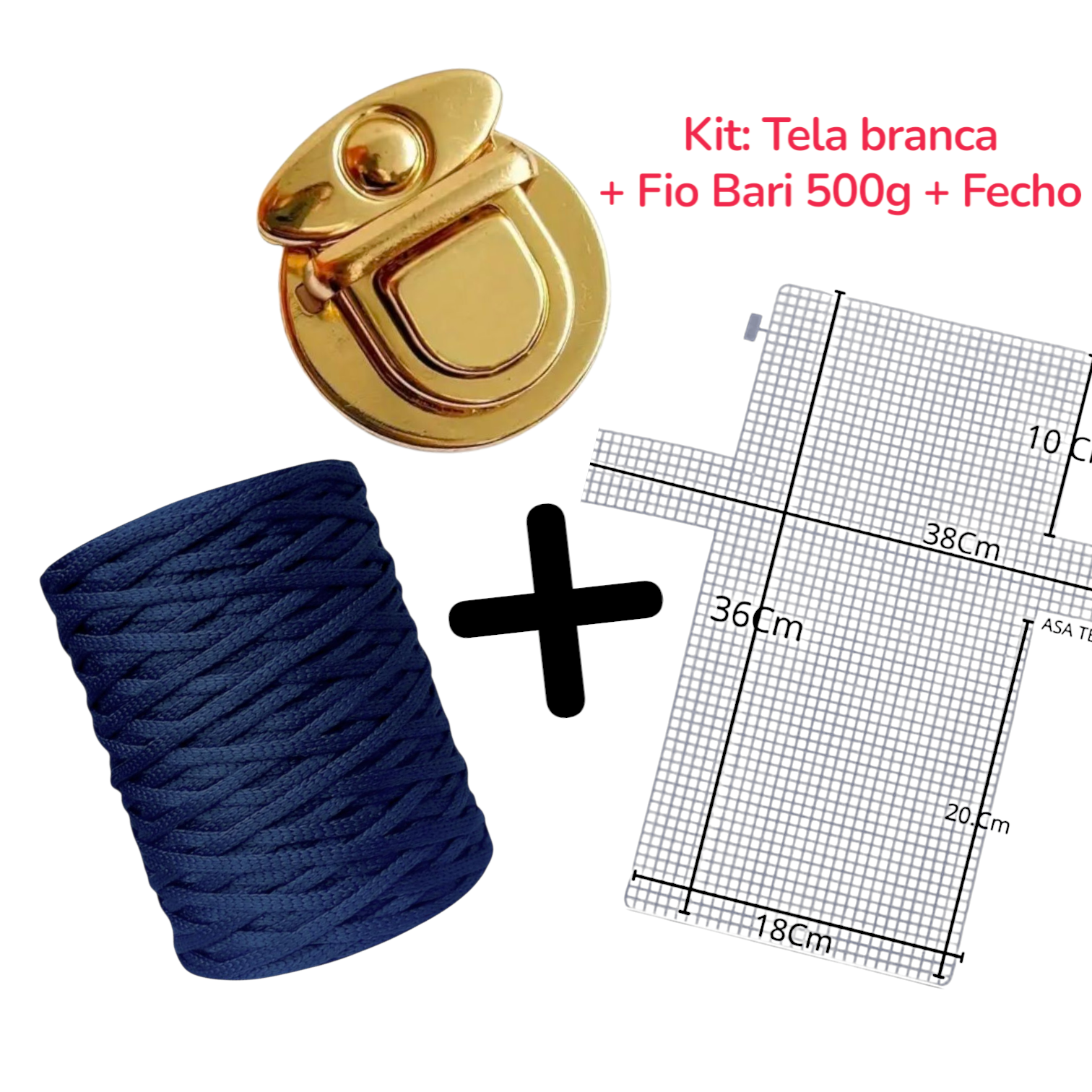 Kit para Bolsa na Tela – Tela Plástica ( branca) + Fio Bari 500g + Fecho Dourado P - Imagem 7