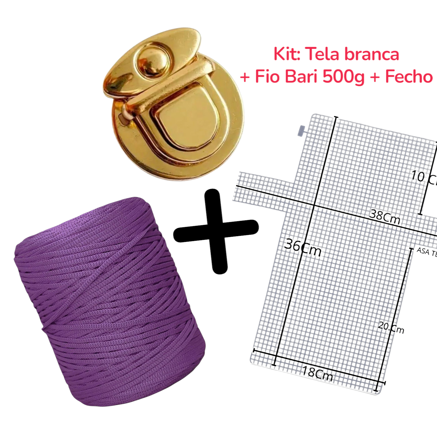 Kit para Bolsa na Tela – Tela Plástica ( branca) + Fio Bari 500g + Fecho Dourado P - Imagem 5