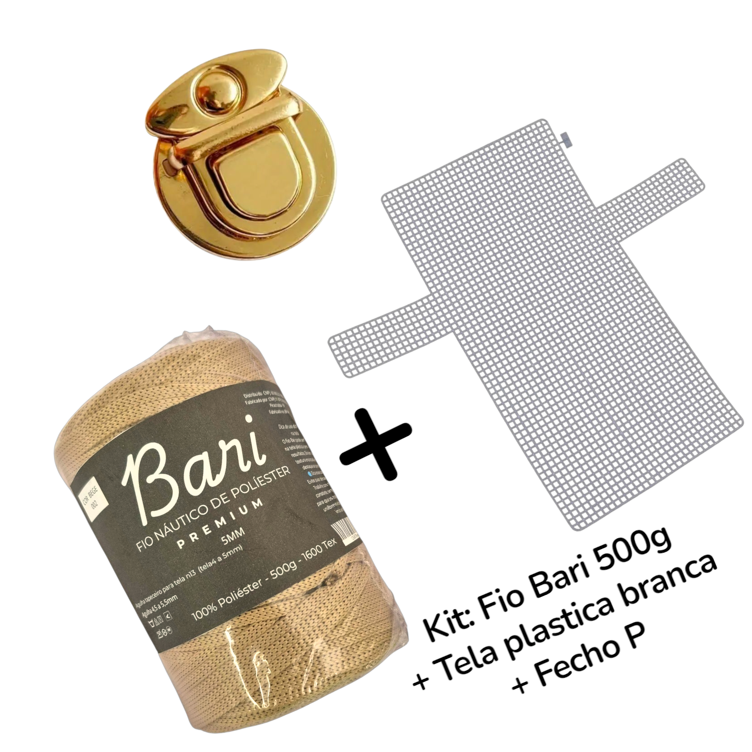 Kit para Bolsa na Tela – Tela Plástica ( branca) + Fio Bari 500g + Fecho Dourado P - Imagem 4