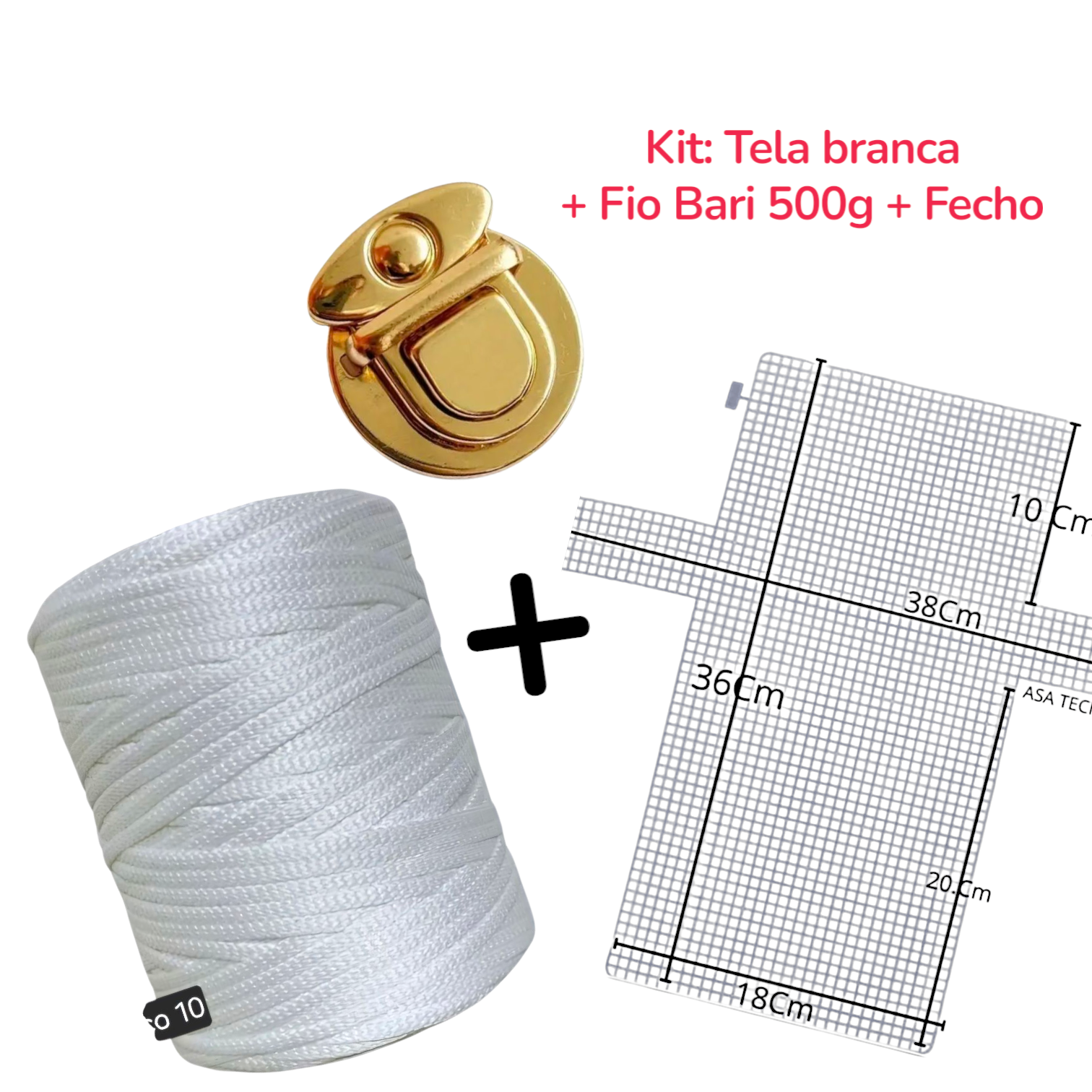 Kit para Bolsa na Tela – Tela Plástica ( branca) + Fio Bari 500g + Fecho Dourado P - Imagem 3