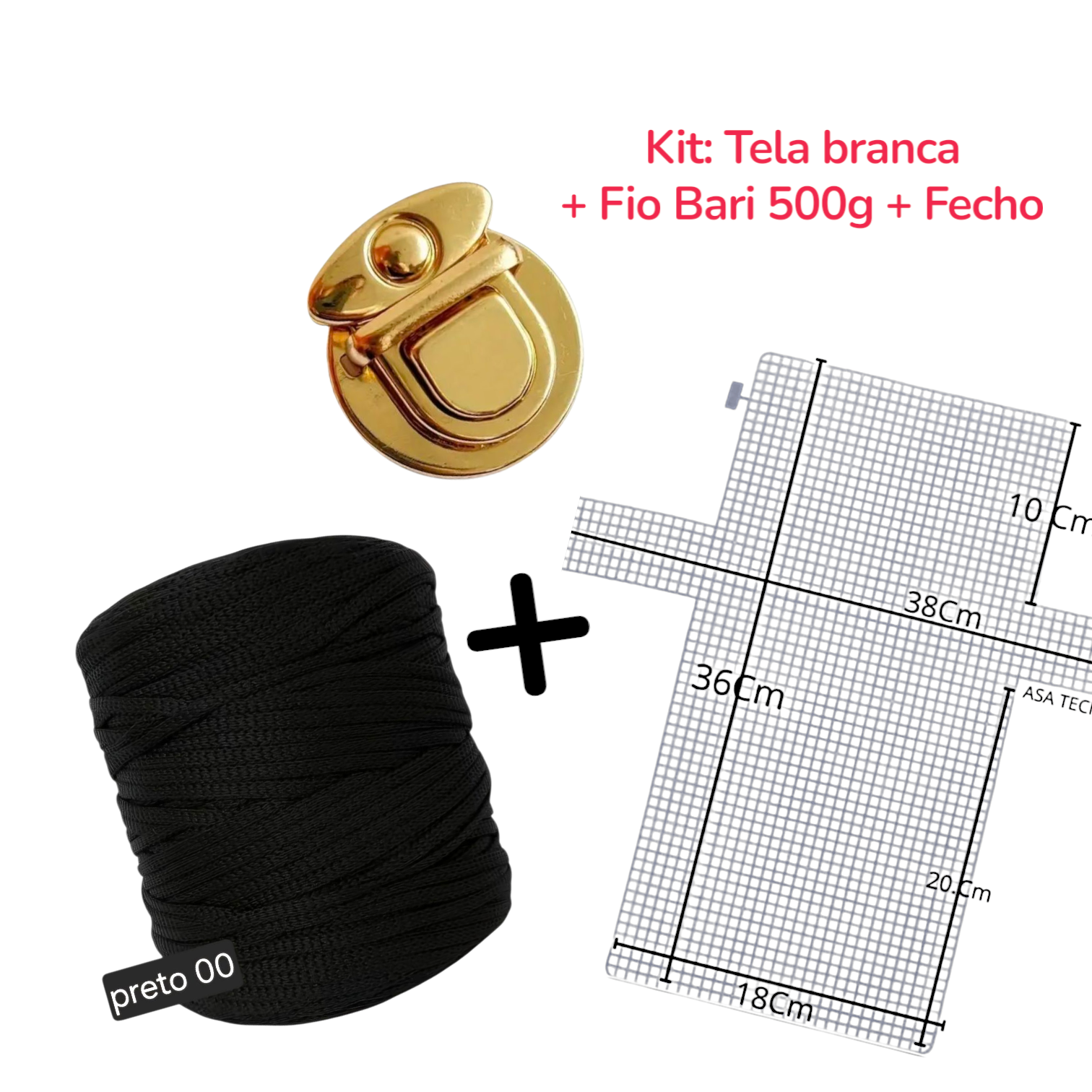 Kit para Bolsa na Tela – Tela Plástica ( branca) + Fio Bari 500g + Fecho Dourado P - Imagem 2