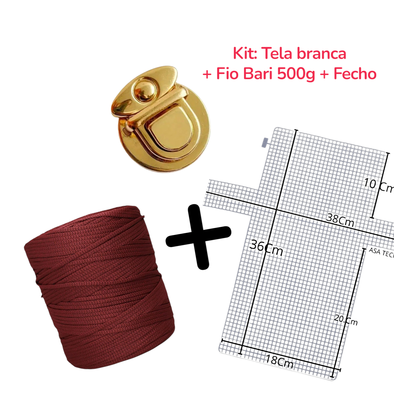Kit para Bolsa na Tela – Tela Plástica ( branca) + Fio Bari 500g + Fecho Dourado P - Imagem 8